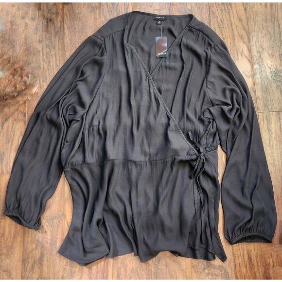 Torrid Crepe Wrap Blouse Plus 5X Black Sheer V-neck Top Casual Office Luxe - Picture 4 of 8